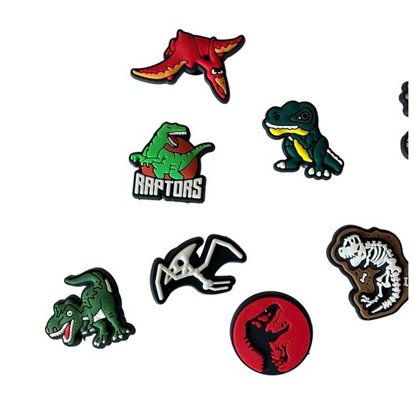NEW Dinosaur SHOE CHARMS 14pc for Croc Clogs Zip Bags T-Rex Raptors Skeleton + - Picture 3 of 8
